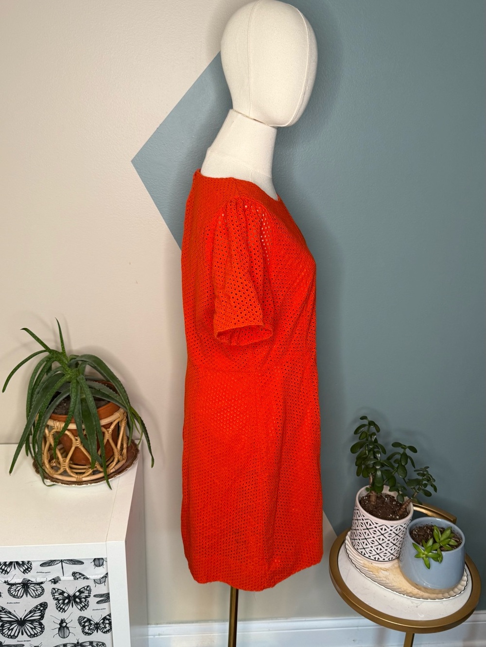 J.Crew Orange Eyelet Puff Sleeve A-Line Dress Size 12 Resort Palm Beach - Picture 5 of 13